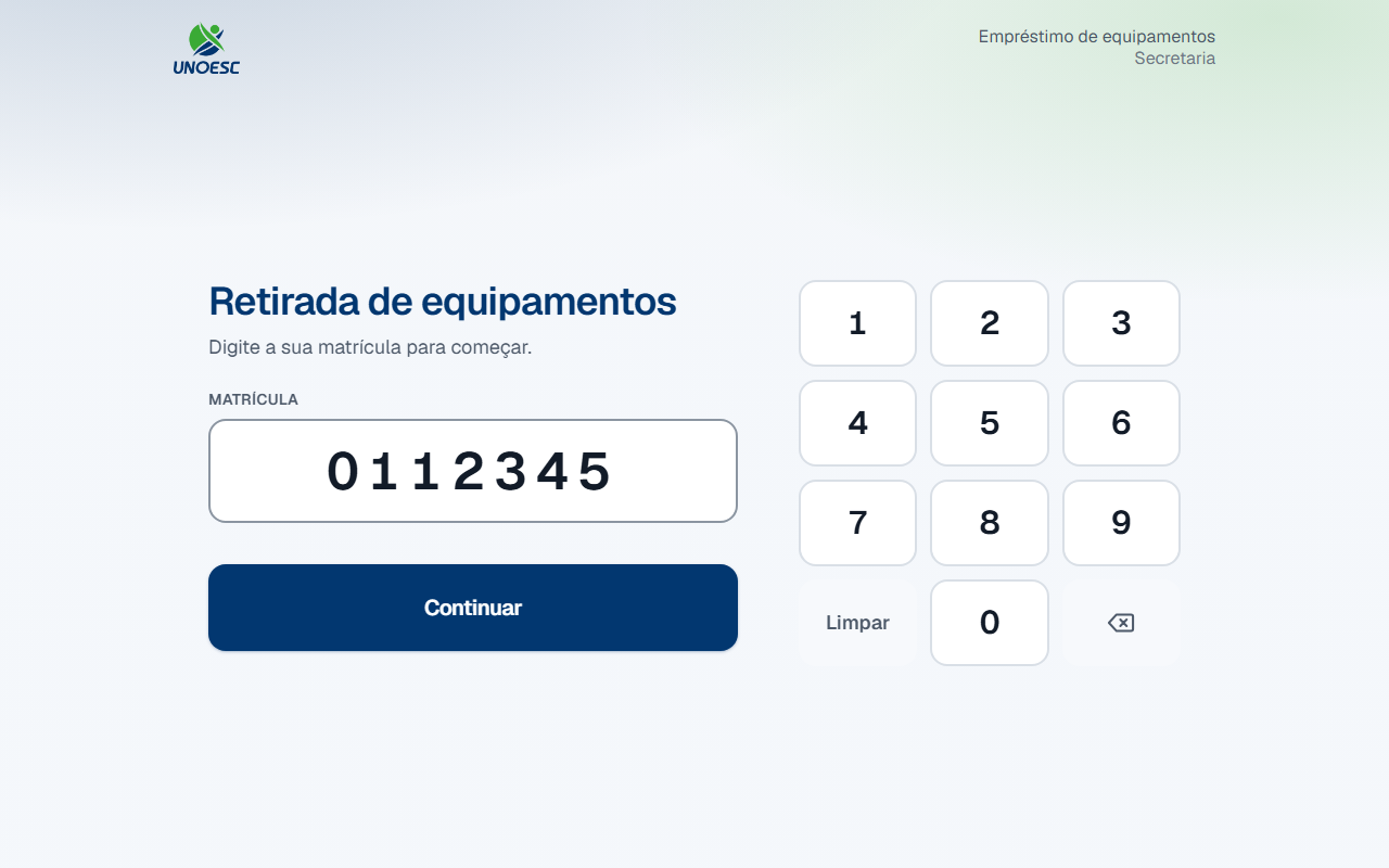 O teclado numérico do portal, com a matrícula digitada no campo grande ao lado